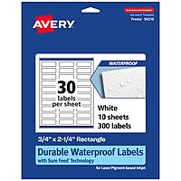 Avery Durable Waterproof Rectangle Labels, Sure Feed Technology, 0.75" x 2.25"