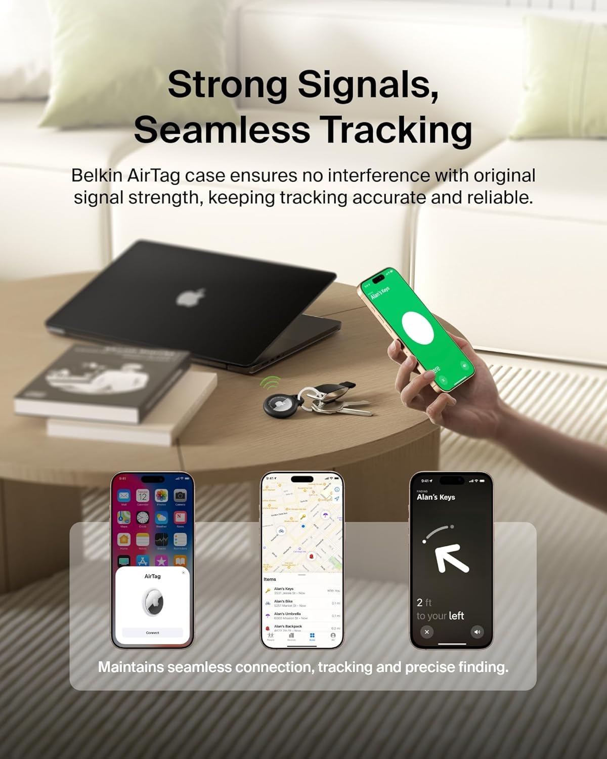 Belkin Apple AirTag Secure Holder with Key Ring - Durable Scratch-Resistant Case with Open Face & Raised Edges