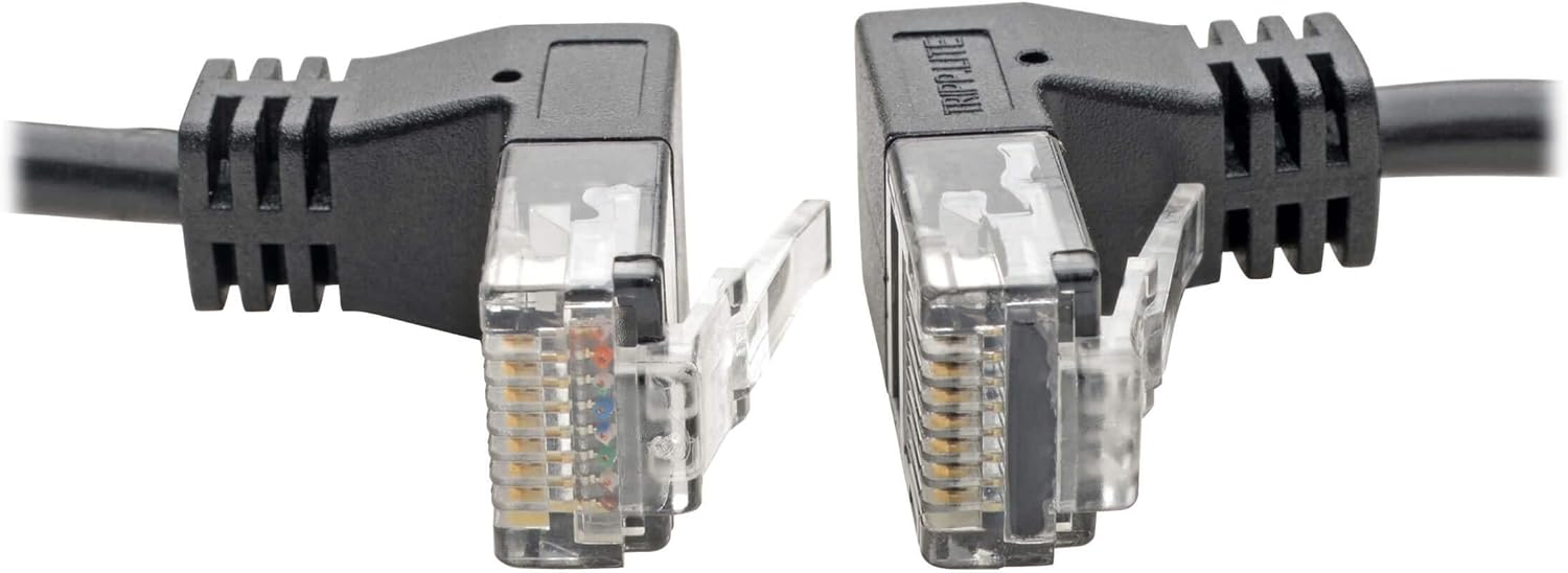 TRIPP LITE Cat6 Gigabit Patch Cable Snagless Right-Angle Utp Slim, 1', Black (N201-SR1-BK)