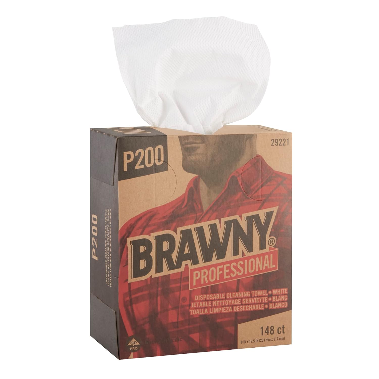 Brawny Professional P200 Disposable Cleaning Towel by GP PRO (Georgia-Pacific), 29221, 1/4-Fold, White