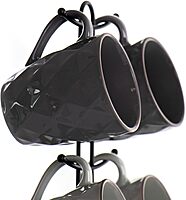 Elama Diamond Waves 6-Piece Stoneware Mug Set, 12 oz, Assorted Colors