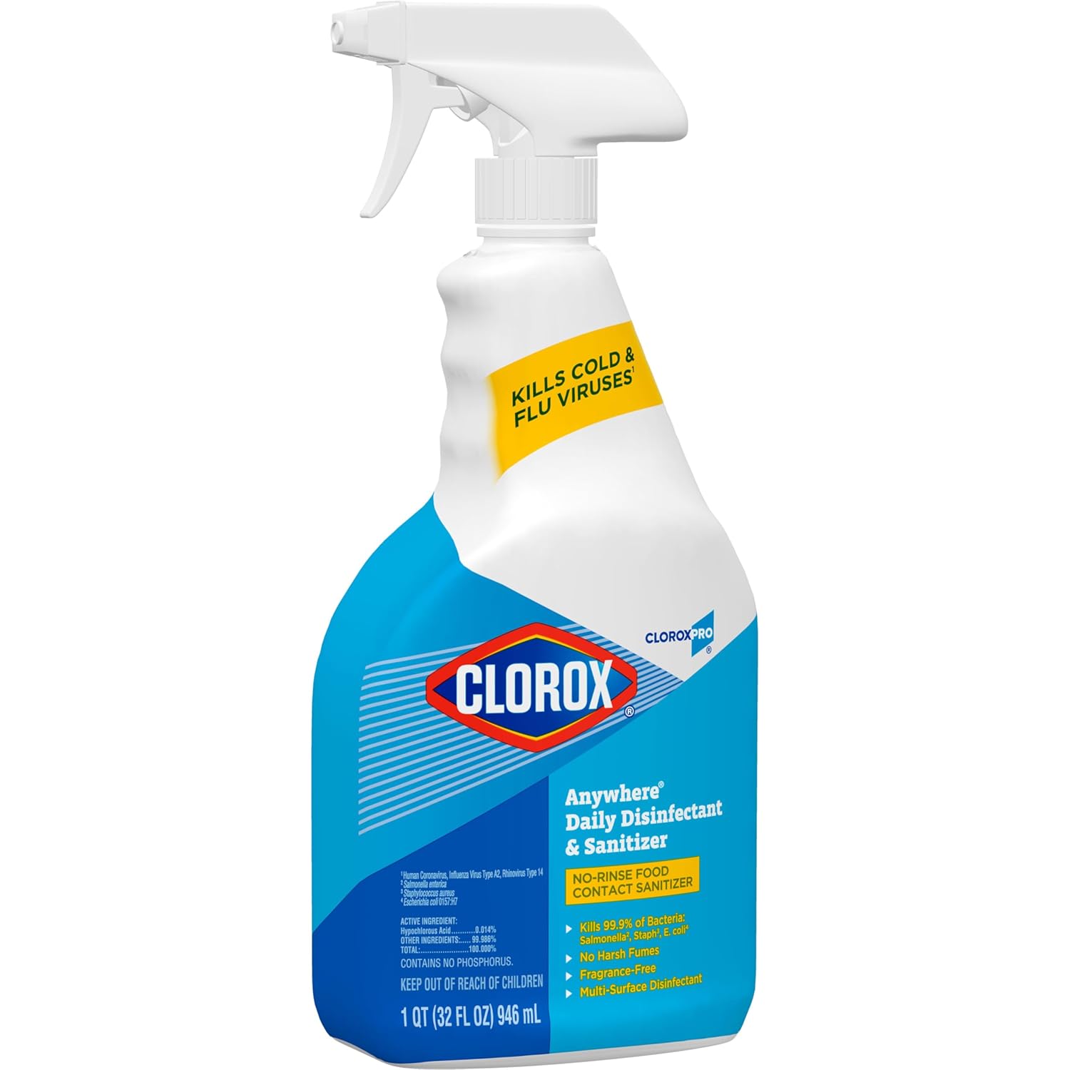 CloroxPro Anywhere Daily Disinfectant and Sanitizer, No-Rinse Food Contact Sanitizer, 32 Fluid Ounces