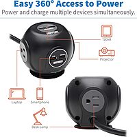 Tripp Lite Surge Protector 3-Outlet Spherical Surge Protector, 4 USB Ports (4.8A Shared) - 6-ft. (1.83 m) Cord, 5-15P Plug