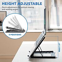 Laptop Stand for Desk Adjustable Height - Black Solid Steel Laptop Riser | 5 Adjustable Heights | Properly Positions Head