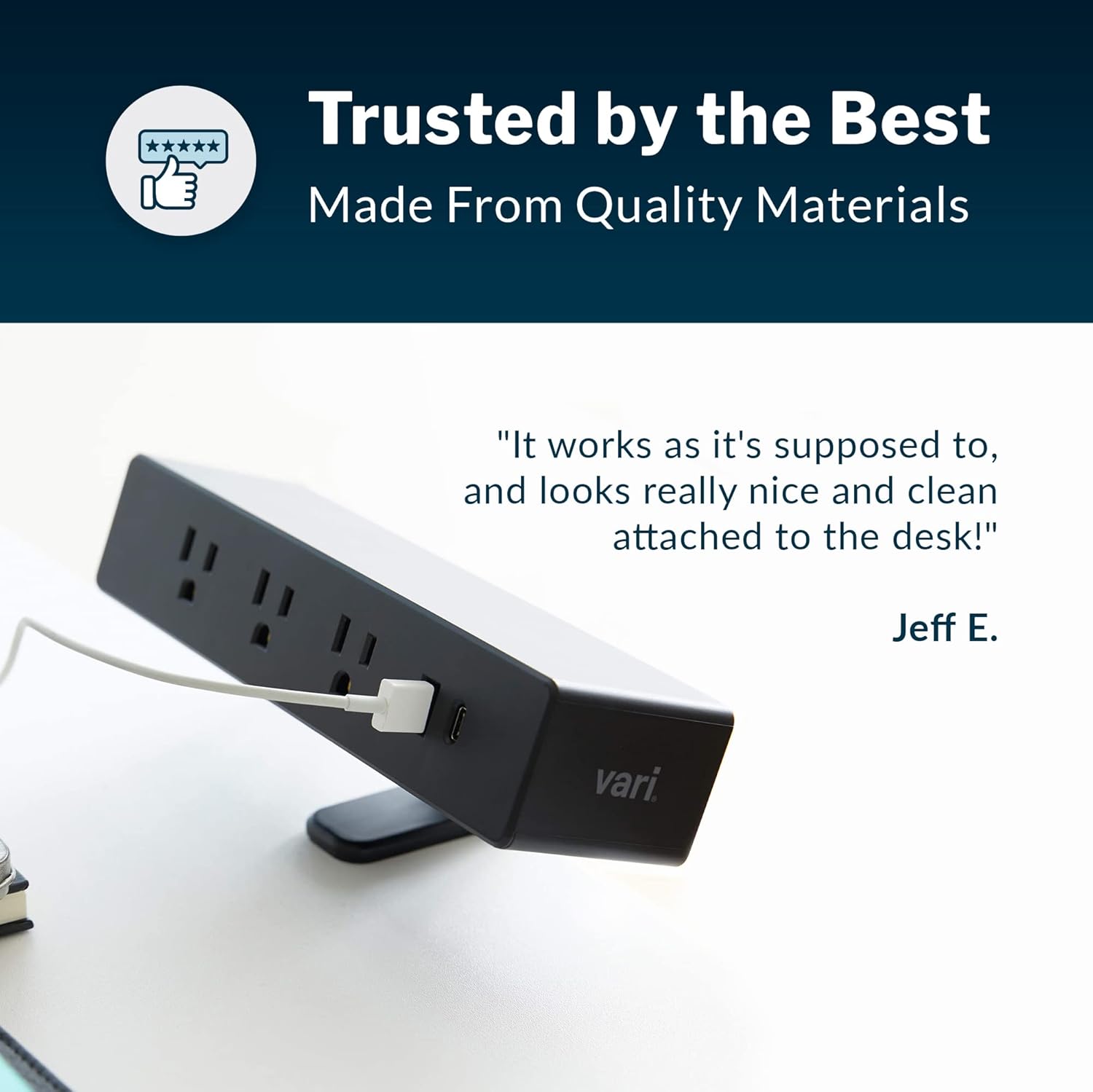 Vari Power Hub - Desk Mount Power Charging Station with Multiple Outlets - 5 AC Outlets, 2 USB Ports