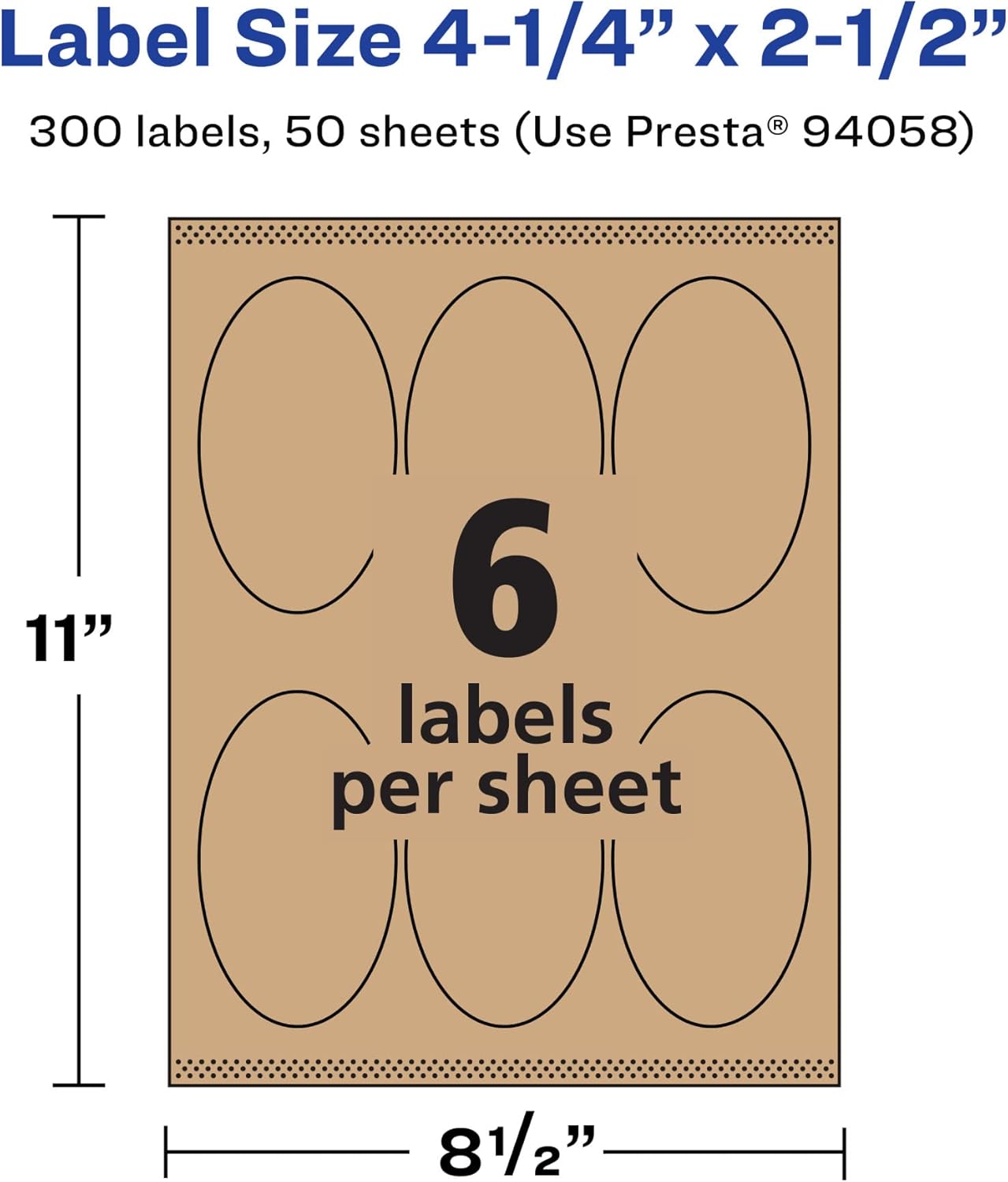 Avery Kraft Brown Oval Labels, Sure Feed Technology, 4.25" x 2.5", Laser/Inkjet Printable