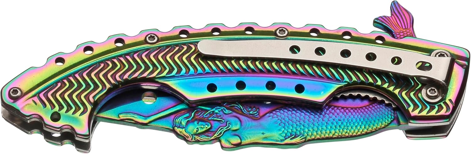 Boker 01LG318 Rainbow Mermaid Folding Knife with 440A Stainless Steel Blade, 3-1/4", Magnum