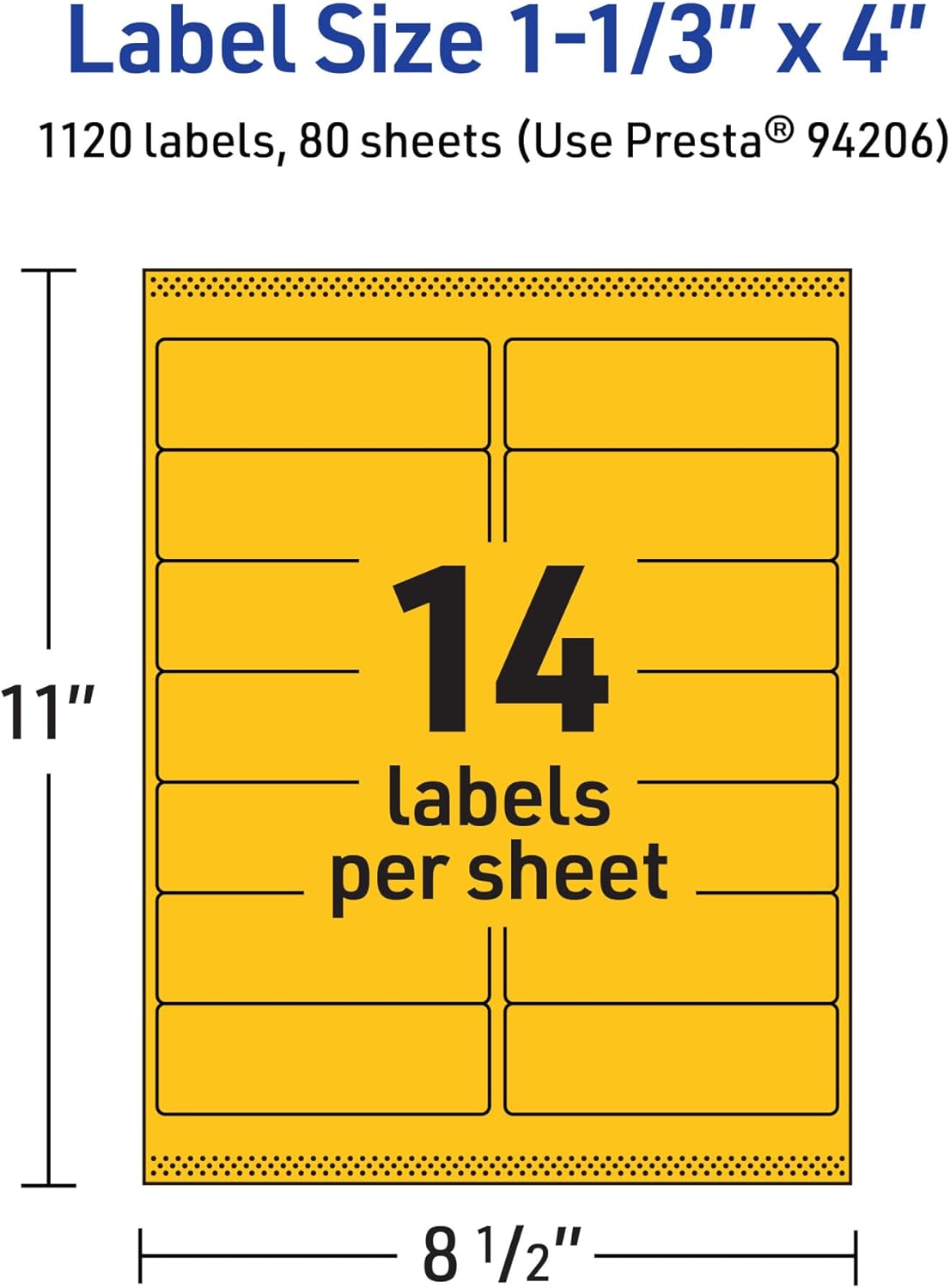 Avery Printable Rectangle Labels, Sure Feed Technology, 1-1/3" x 4", Bright Yellow