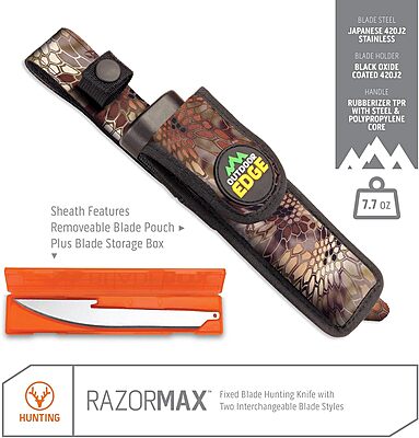 OUTDOOR EDGE RazorMax Replaceable Fixed Blade Hunting Knife with Drop-Point & Boning/Fillet Blades