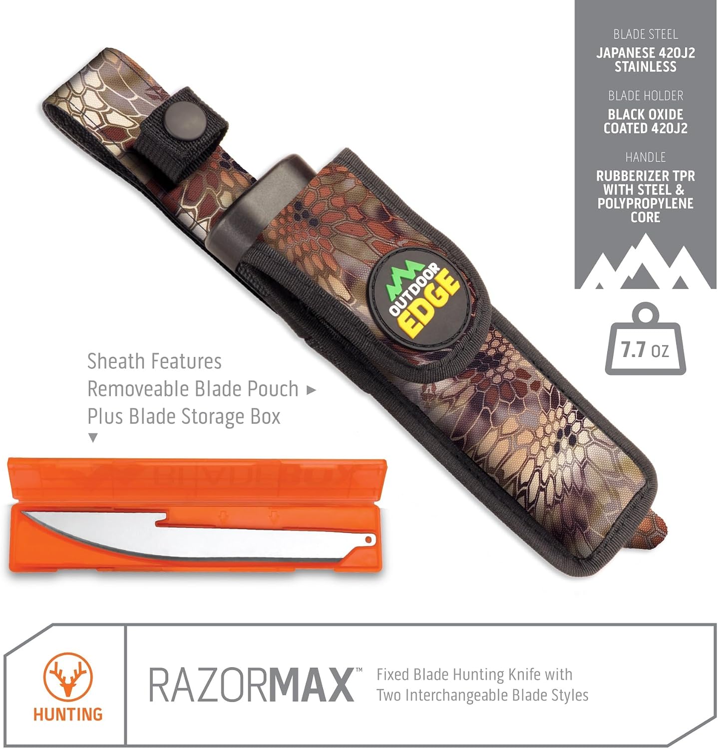 OUTDOOR EDGE RazorMax Replaceable Fixed Blade Hunting Knife with Drop-Point & Boning/Fillet Blades