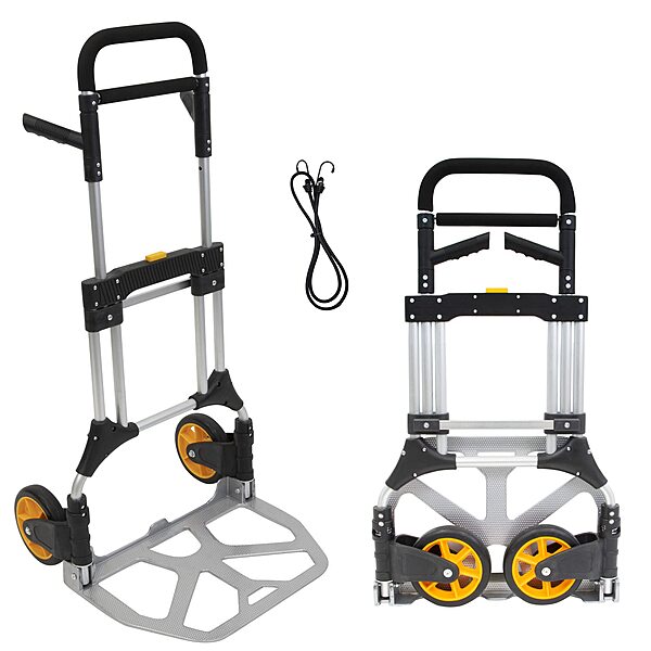Mount-It! Folding Dolly, Aluminum Trolley, Industrial Grade Heavy Duty 440 Lb Capacity Hand Truck with Durable Rubber Wheels, Ergonomic Telescoping Handle for Indoor Outdoor, Foldable & Moving Dolly