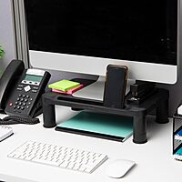 Mind Reader Monitor Stand, Height Adjustable, Laptop, Computer, Riser, Office, 15"L x 9.5"W x 4.25"H, Set of 2, Black 4 Leg-2 Pack