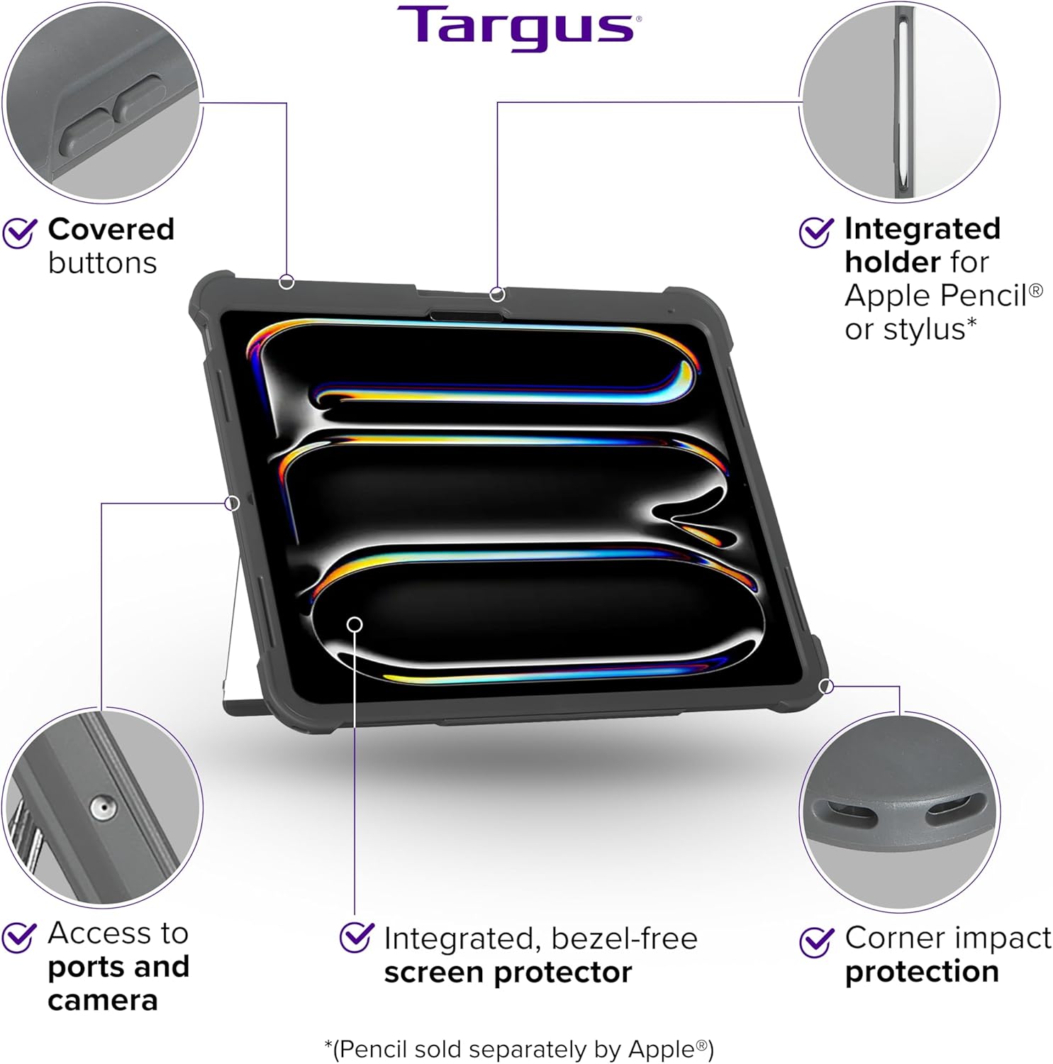 Targus SafePort Rugged Max Case for iPad Pro 13-inch (M4) – MIL-STD Drop Tested, Screen Protector, Kickstand, Hand Strap