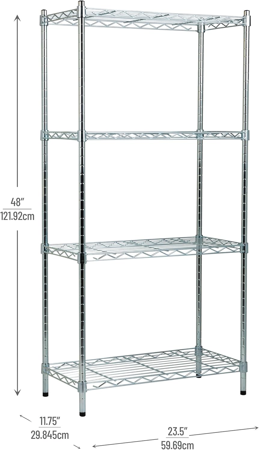 MIND READER 4-Tier Adjustable Metal Storage Shelf, Chrome