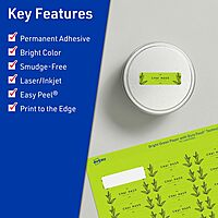 AVERY Printable Rectangle Labels, Sure Feed Technology, 1" x 1-1/2", Bright Green, Print-to-The-Edge, Laser/Inkjet Printable