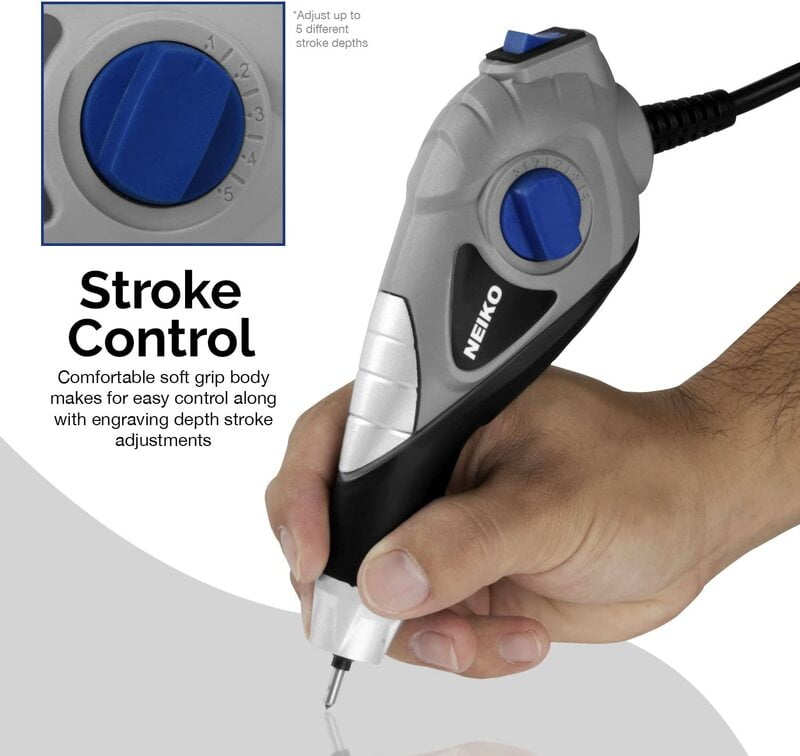 Neiko Grabador eléctrico de mano, 120 voltios, punta de carburo de tungsteno, plantillas de letras y números incluidas, negro/gris Neiko Grabador eléctrico de mano, 120 voltios, punta de carburo de tungsteno, plantillas de letras y números incluidas, negro/gris