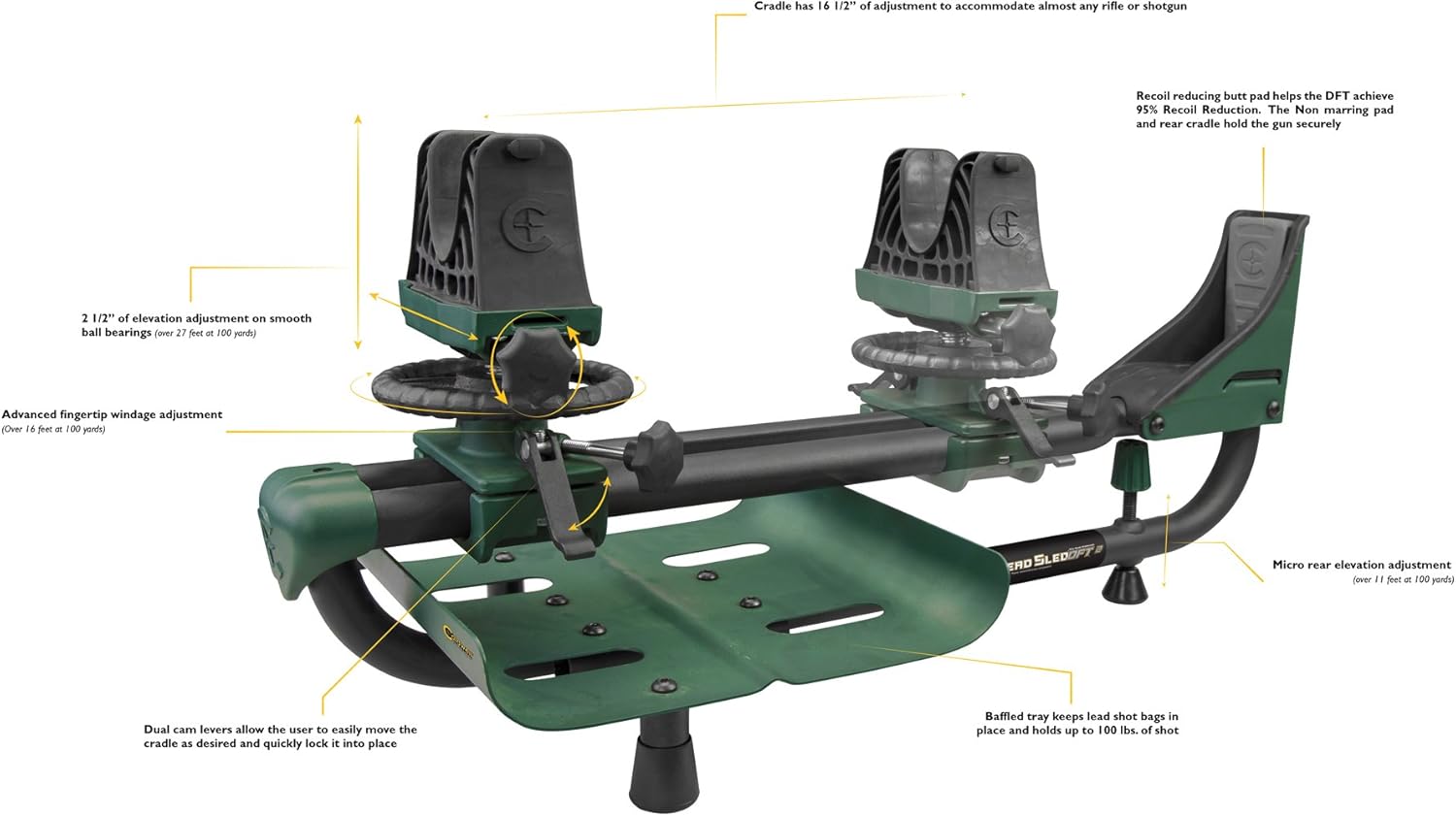 Caldwell Lead Sled DFT 2 Rifle Shooting Rest with Adjustable Ambidextrous Frame for Recoil Reduction, Sight in, and Stability