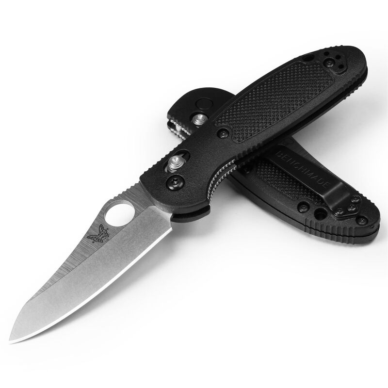 Benchmade Mini Griptilian Knife Drop-Point Blade Made EDC Manual Finish 556 Handle Black Grivory - Sheepsfoot Blade Plain Edge