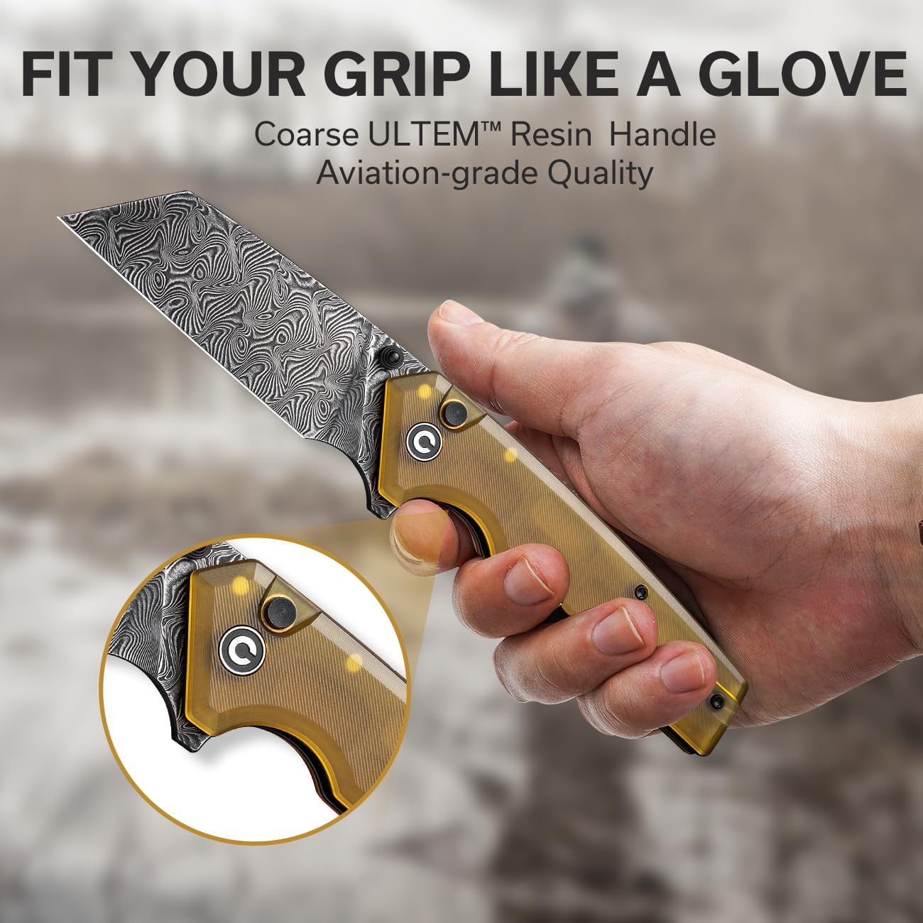 CIVIVI Amirite Pocket Knife, Folding Knife with 3.48" Damascus Modified Wharncliffe Blade Ultem Handle