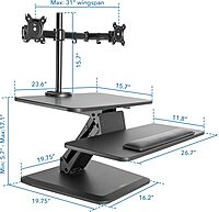 Mount-It! Standing Desk Converter, Stand Up Desk Riser with Dual Monitor Mount, Adjustable Workstation in Black, Top Platform 23" Wide, Keyboard Mouse Tray 27" Wide, Raises 5" to 17" Tall