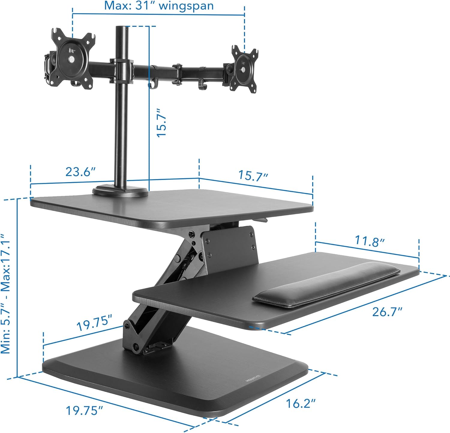 Mount-It! Standing Desk Converter, Stand Up Desk Riser with Dual Monitor Mount, Adjustable Workstation in Black