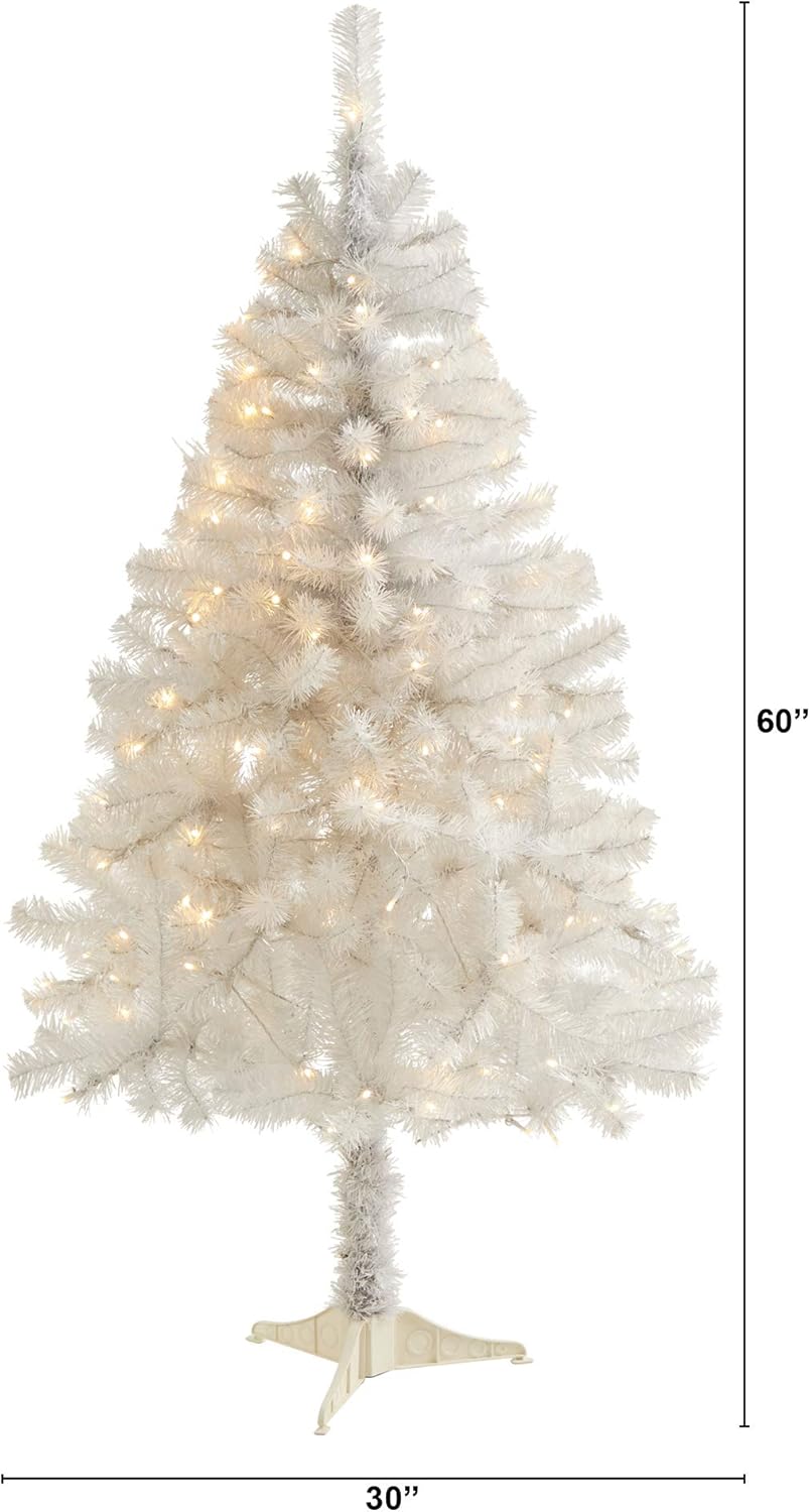 Nearly Natural 5ft. White Artificial Christmas Tree with 350 Bendable Branches and 150 Clear LED Lights