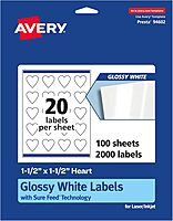 Avery Glossy White Heart Labels, Sure Feed Technology, 1.5" x 1.5"
