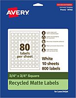 AVERY EcoFriendly Matte White Recycled Square Labels, 3/4" x 3/4", Print-to-The-Edge