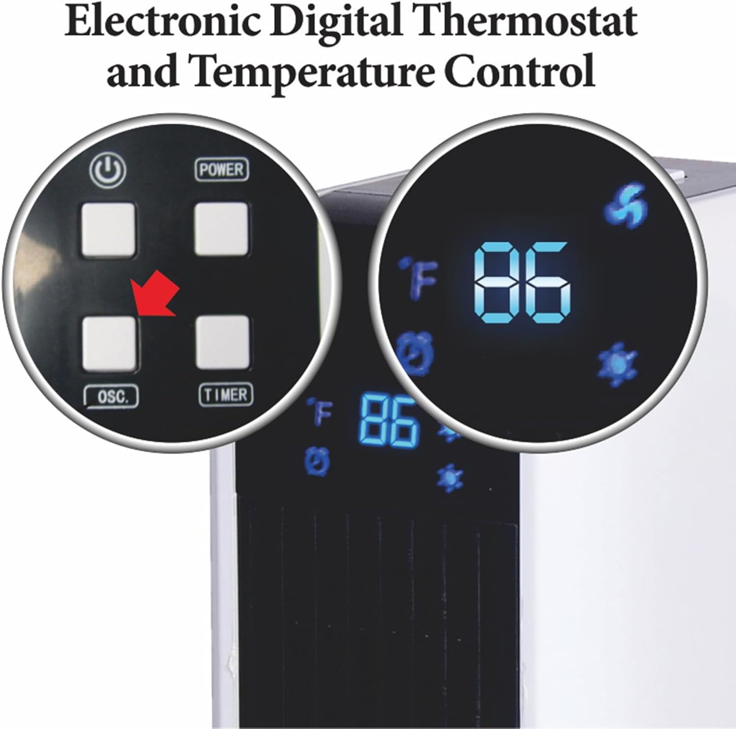 Optimus H-7319 17" Oscillating Tower Heater with Remote, Digi Temp Readout & Setting