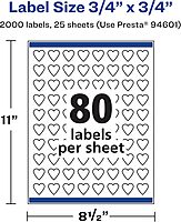 Avery Matte White Heart Labels, Sure Feed Technology, 0.75" x 0.75" Printable Labels