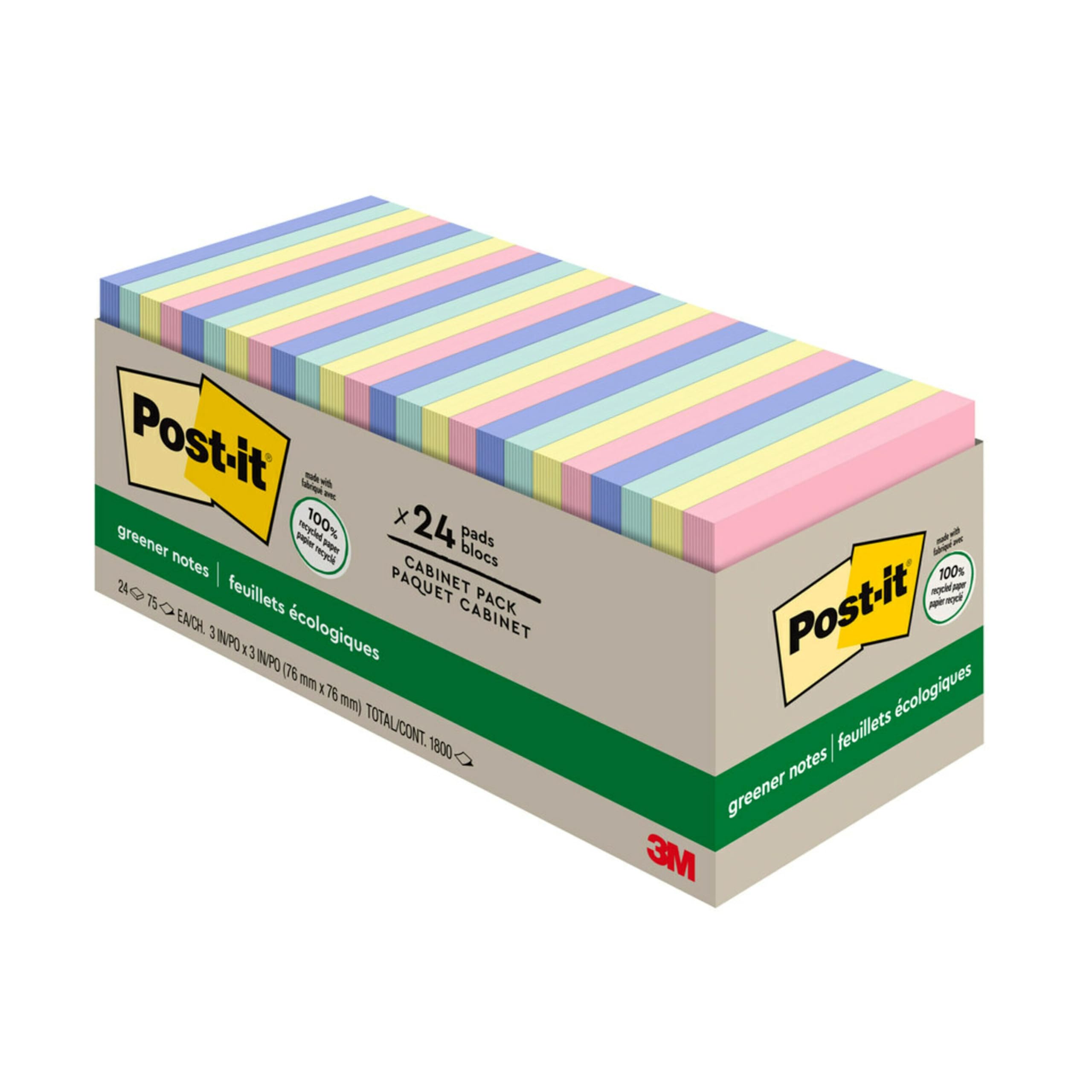 Post-it Greener Notes, 3x3 in, 24 Pads, America's #1 Favorite Sticky Notes, Sweet Sprinkles Collection, Pastel Colors