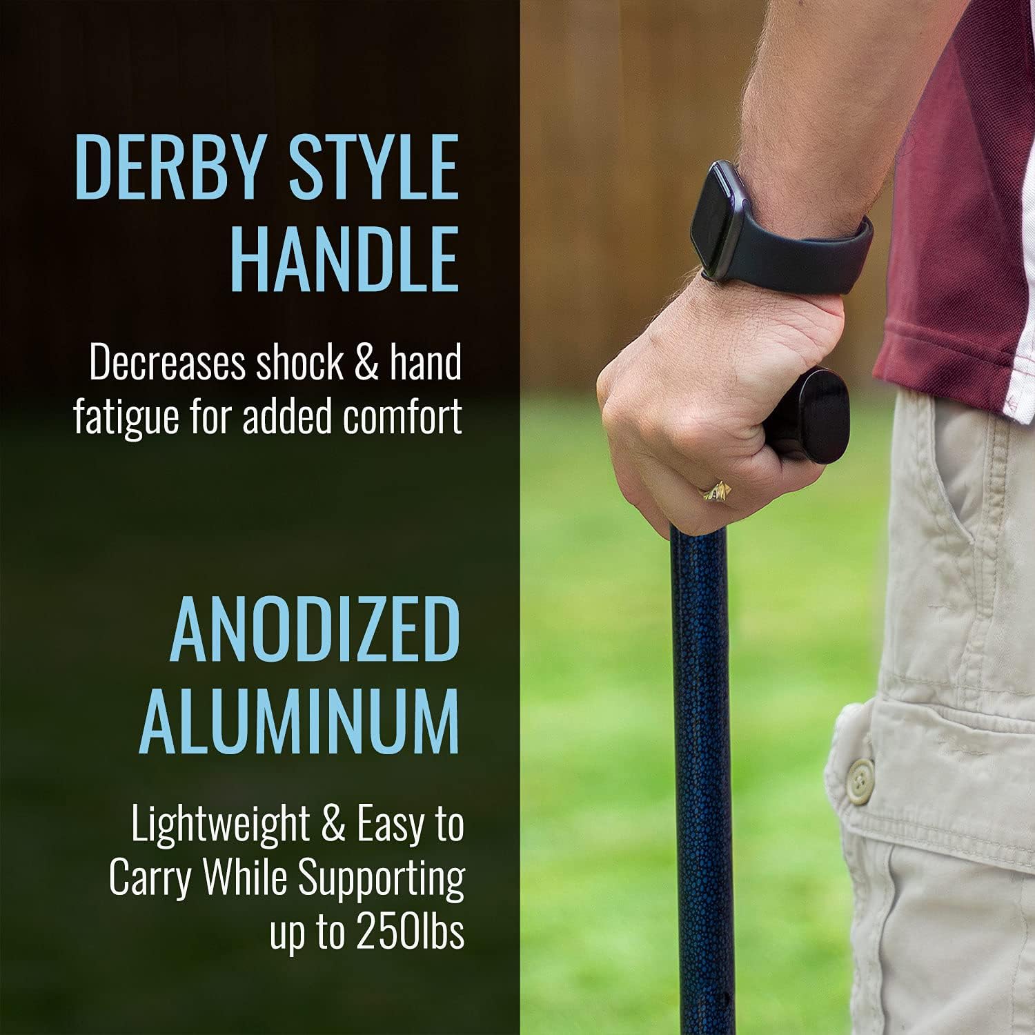DMI Lightweight Aluminum Adjustable Walking Cane with Derby-Top Handle