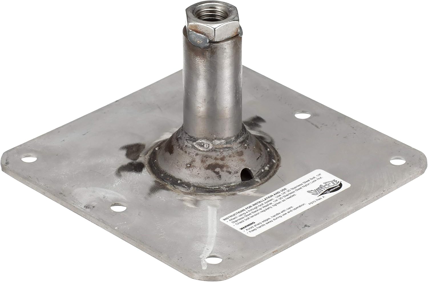 Attwood SP-67739-T Lock’N-Pin ¾-Inch Pin Base — 7x7-Inch Base, Threaded, Acetal Bushing, Pre-Drilled for Mounting,Silver