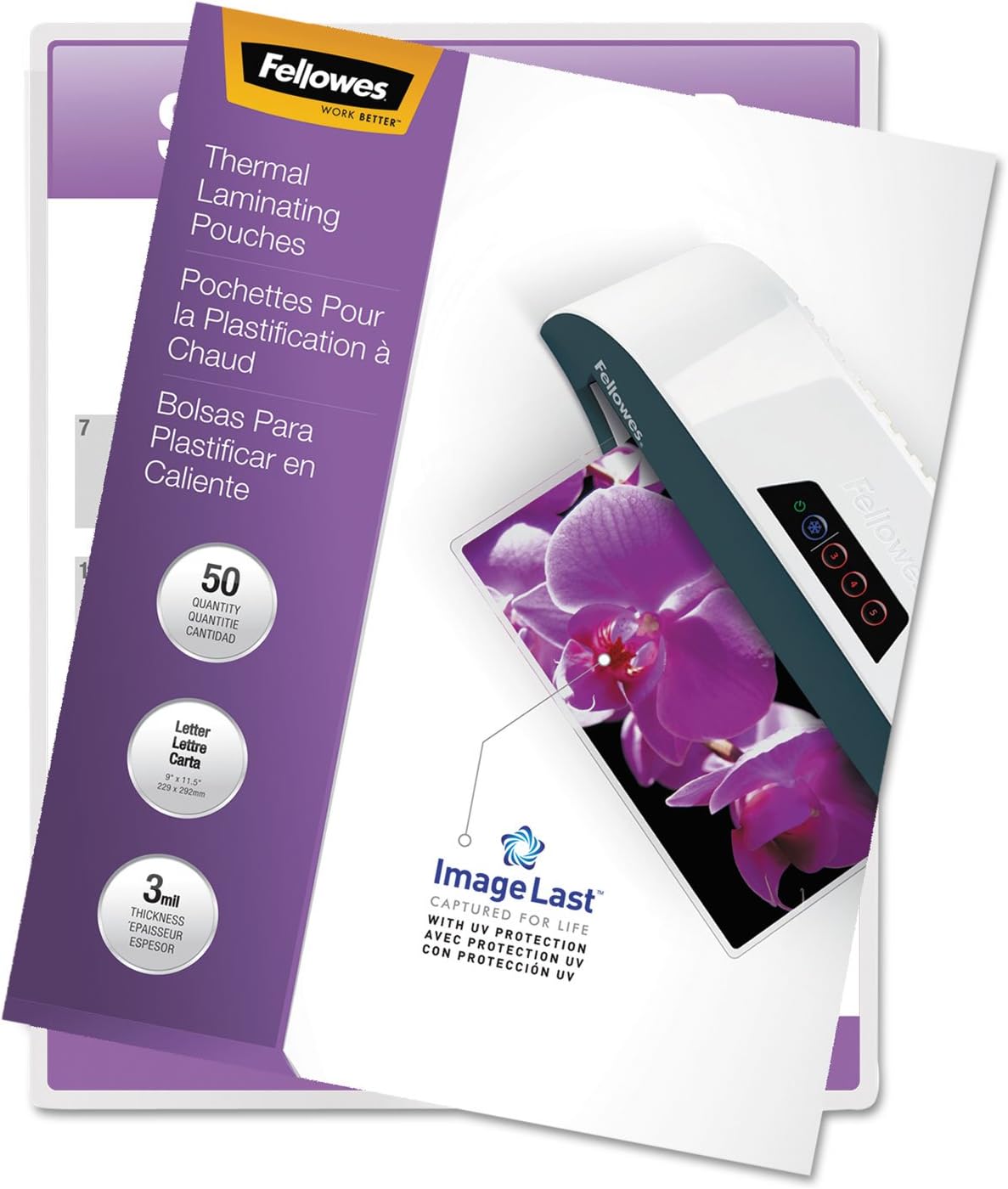 Fellowes Thermal Laminating Pouches, ImageLast, Jam Free, Letter Size, 3 Mil, 50 Pack (52225)