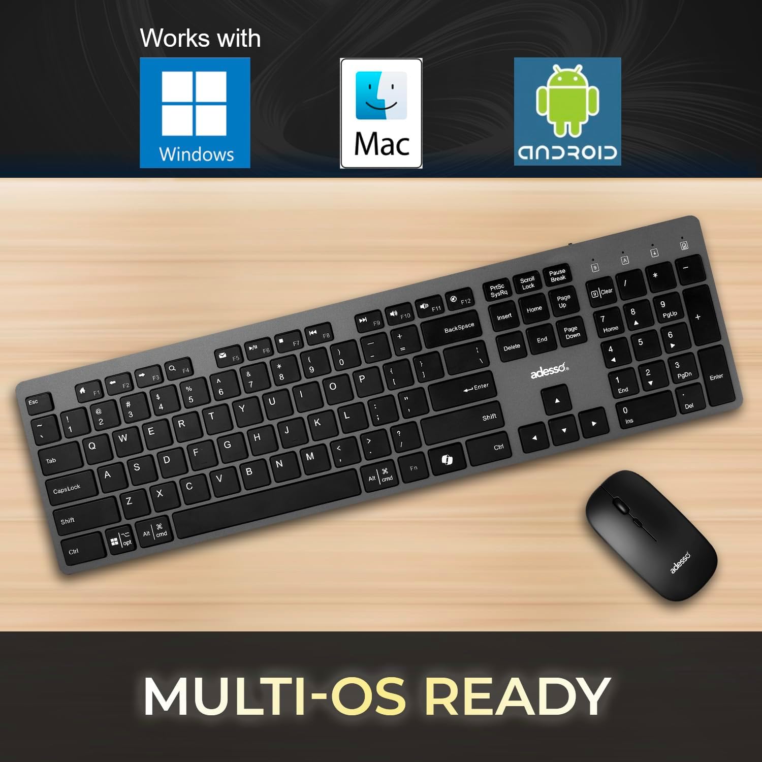 Wireless Scissor Switch Keyboard and Mouse Combo with Copilot AI Hotkey - Multi-OS Compatible for Mac, Quiet Switches