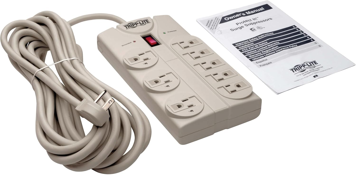 Tripp Lite 8 Outlet Surge Protector Power Strip, Extra Long Cord 25ft, Right-Angle Plug