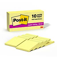 Post-it Super Sticky Notes, 3x3 in, 10 Pads, 2X The Sticking Power, Canary Yellow, Recyclable (654-10SSCY) 1.9" x 6"