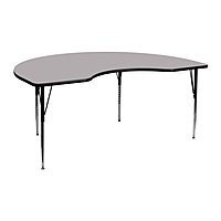 Flash Furniture Wren 48''W x 72''L Kidney Grey Thermal Laminate Activity Table - Standard Height Adjustable Legs