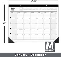 Office Depot Brand Monthly Desk Pad Calendar, 21 3/4" x 17", White/Black, January 2026 to December 2026, SP24D0026