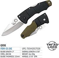 COLD STEEL Grik 3" AUS8A Spear Point Razor-Sharp Blade 3.875" GFN Handle Everyday Carry Versatile Pocket Folding Knife