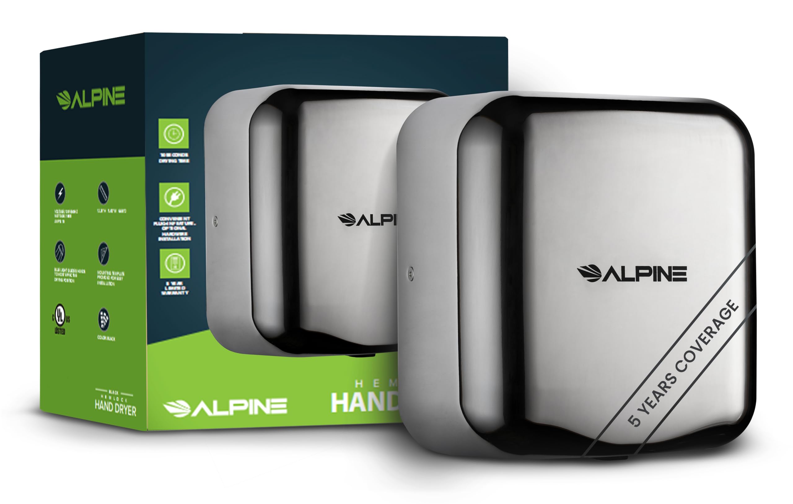 Alpine Hemlock Commercial Automatic High-Speed Stainless Steel Hand Dryer (110-120V)