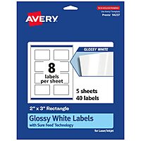 AVERY Glossy Permanent Labels With Sure Feed 94237 Rectangle 2in x 3in White
