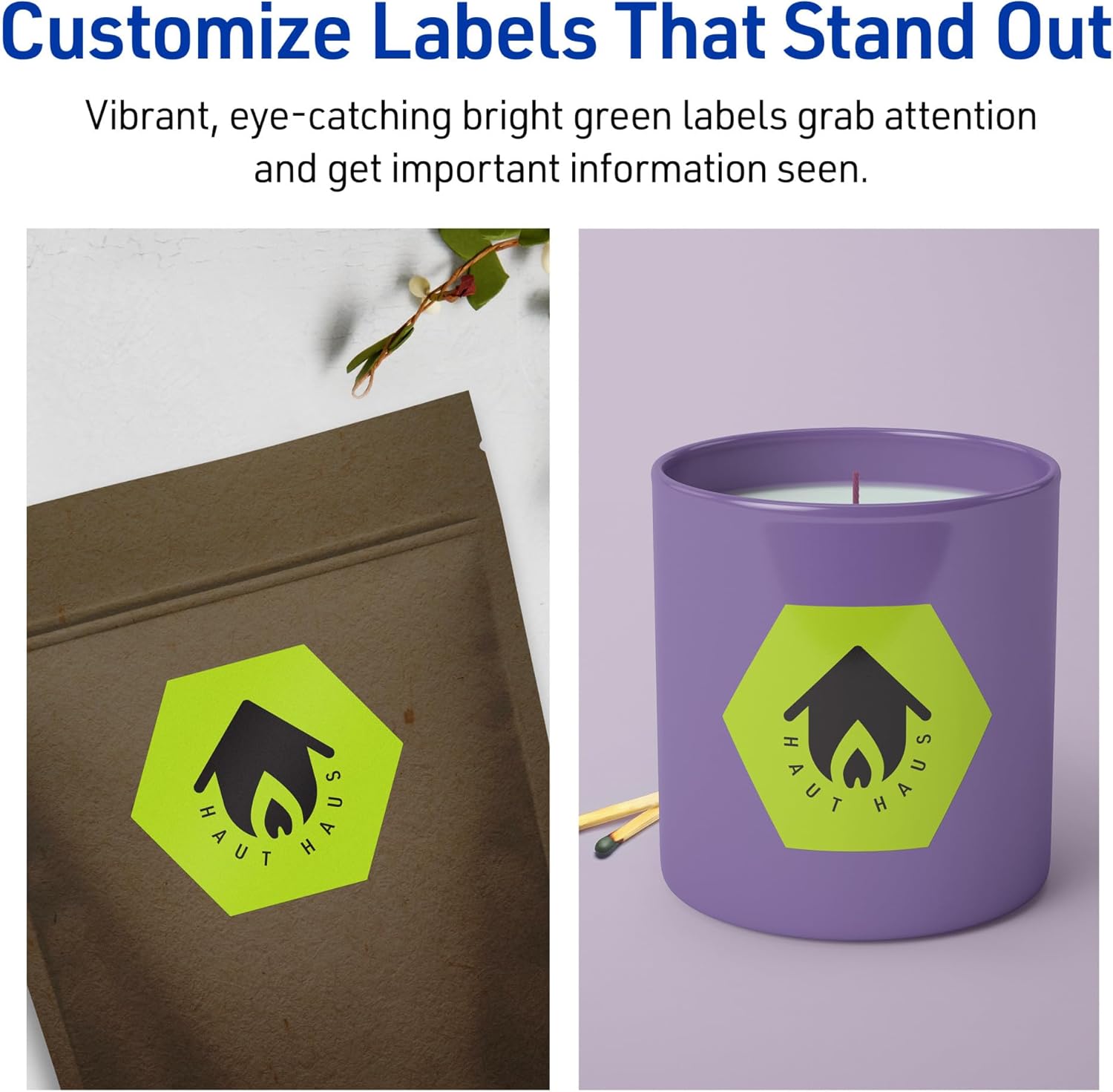 Avery Printable Hexagon Labels, Sure Feed Technology, 2-1/2" x 2-57/64", Bright Green Labels, Print-to-The-Edge