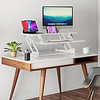 Mount-It! 38in Wide Height Adjustable Standing Desk Converter with Keyboard Tray