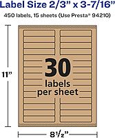 AVERY Kraft Brown Rectangle Labels, Sure Feed Technology, 2/3" x 3-7/16", Laser/Inkjet Printable
