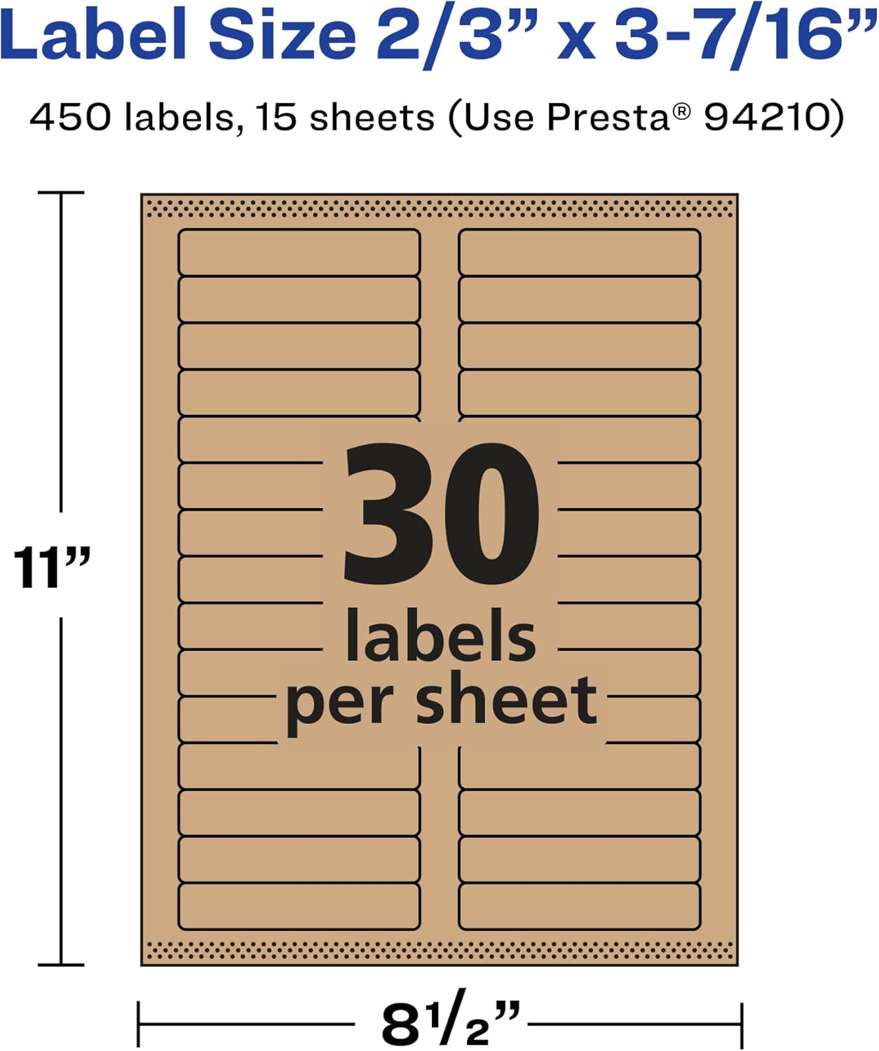 AVERY Kraft Brown Rectangle Labels, Sure Feed Technology, 2/3" x 3-7/16", Laser/Inkjet Printable