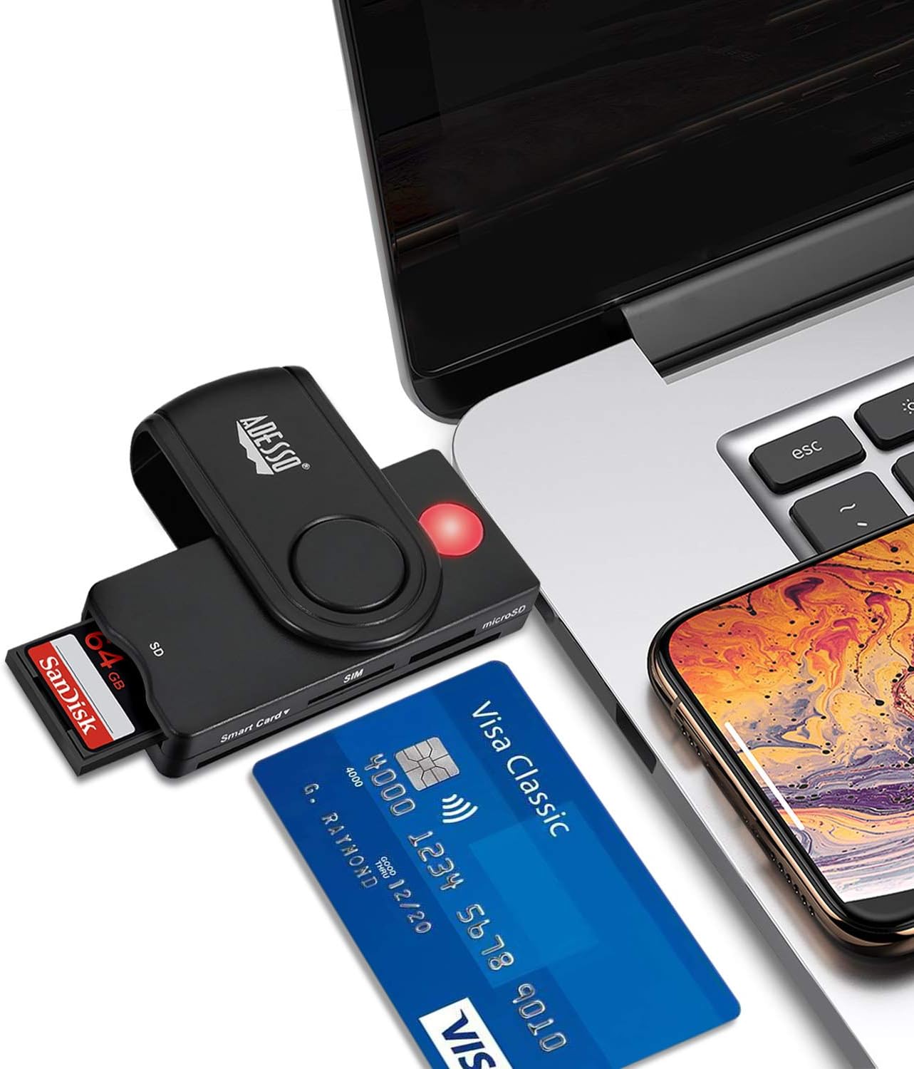 SCR-200 Smart Card CAC Reader for ID, Credit Card, SD, Micro SD, SIM, and M2 Smartfold Smart Card Reader