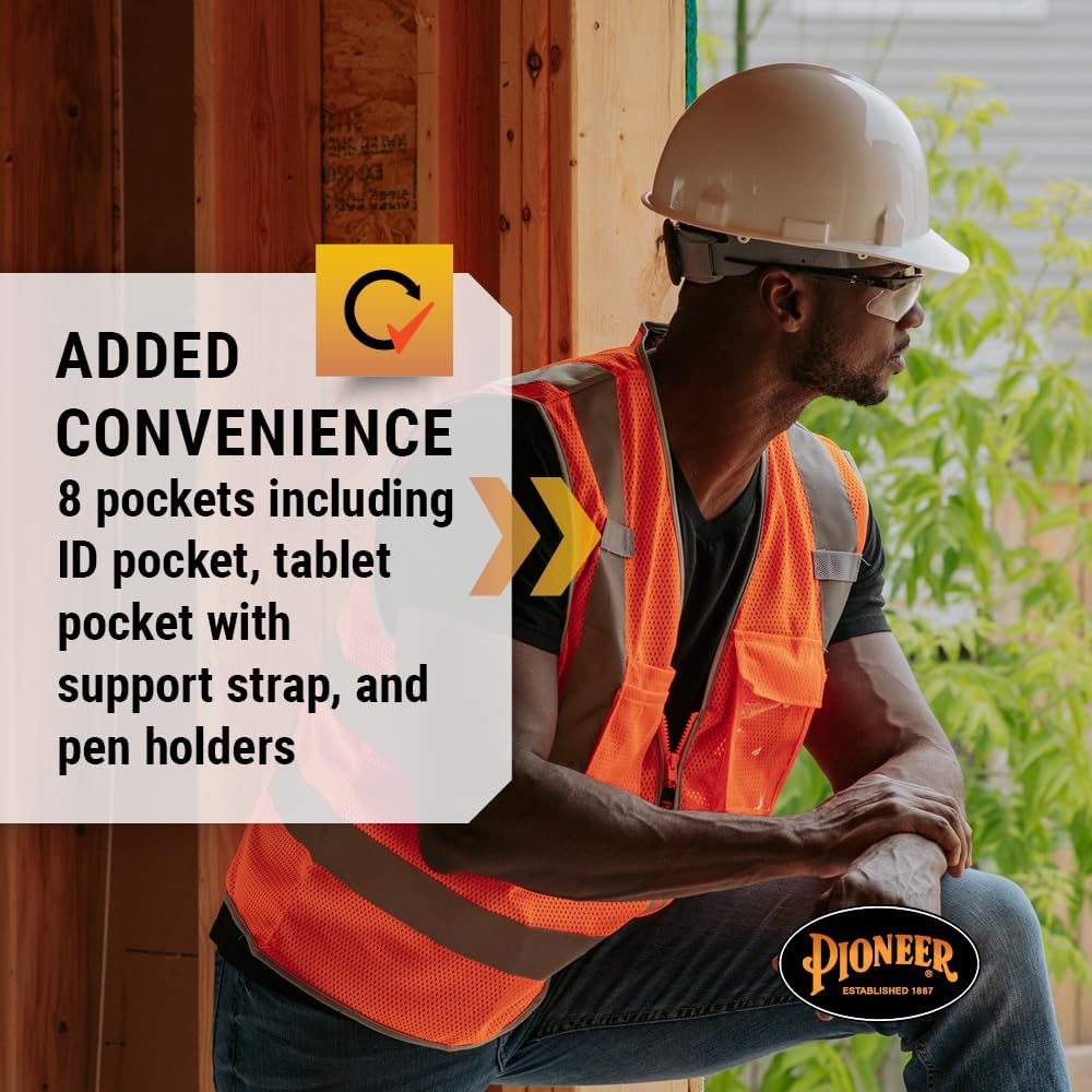 PIONEER Hi Vis Safety Vest - Reflective Cooling Mesh - 8 Pockets - Class 2