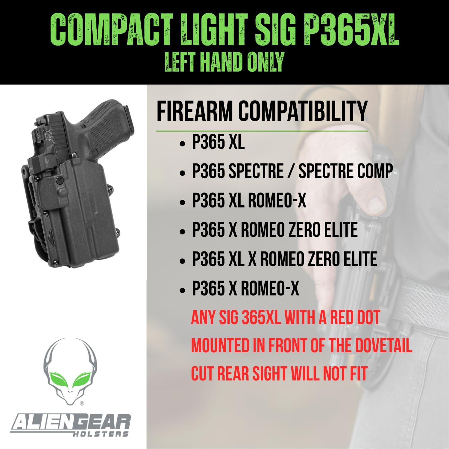 ALIEN GEAR Rapid Force Level 2 OWB Holster – Locking Belt Slide – Left Hand – Optic Compatible
