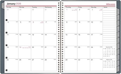 Office Depot Brand Monthly Planner, 8 1/2" x 11", Silver, January 2026 to December 2026, OD00163026